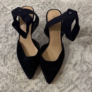 ANTONIO MELANI Black Pointed-Toe Ankle Wrap Heels